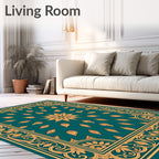 Golden Floral Border Teal Design Rug
