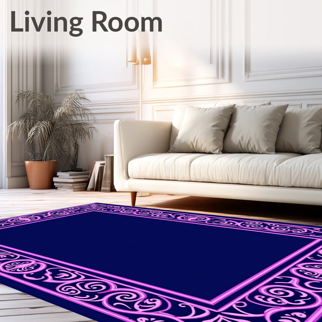 Ornate Pink Navy Floral Border Rug