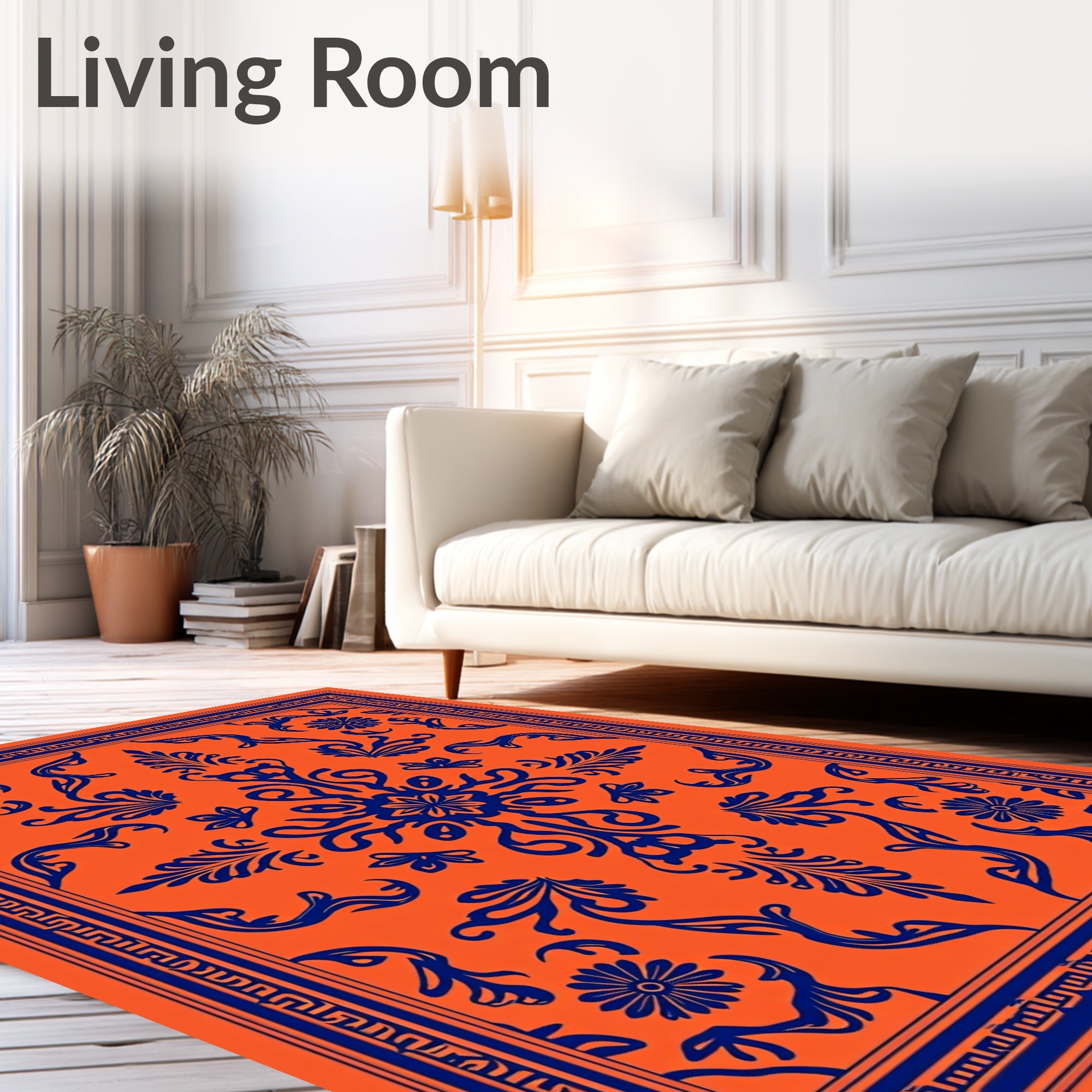 Bold Orange Navy Floral Medallion Rug