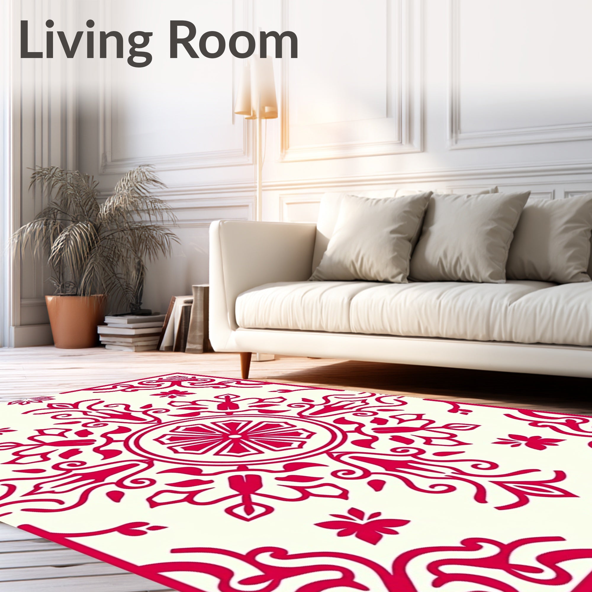 Vibrant Red Floral Symmetry Design Rug