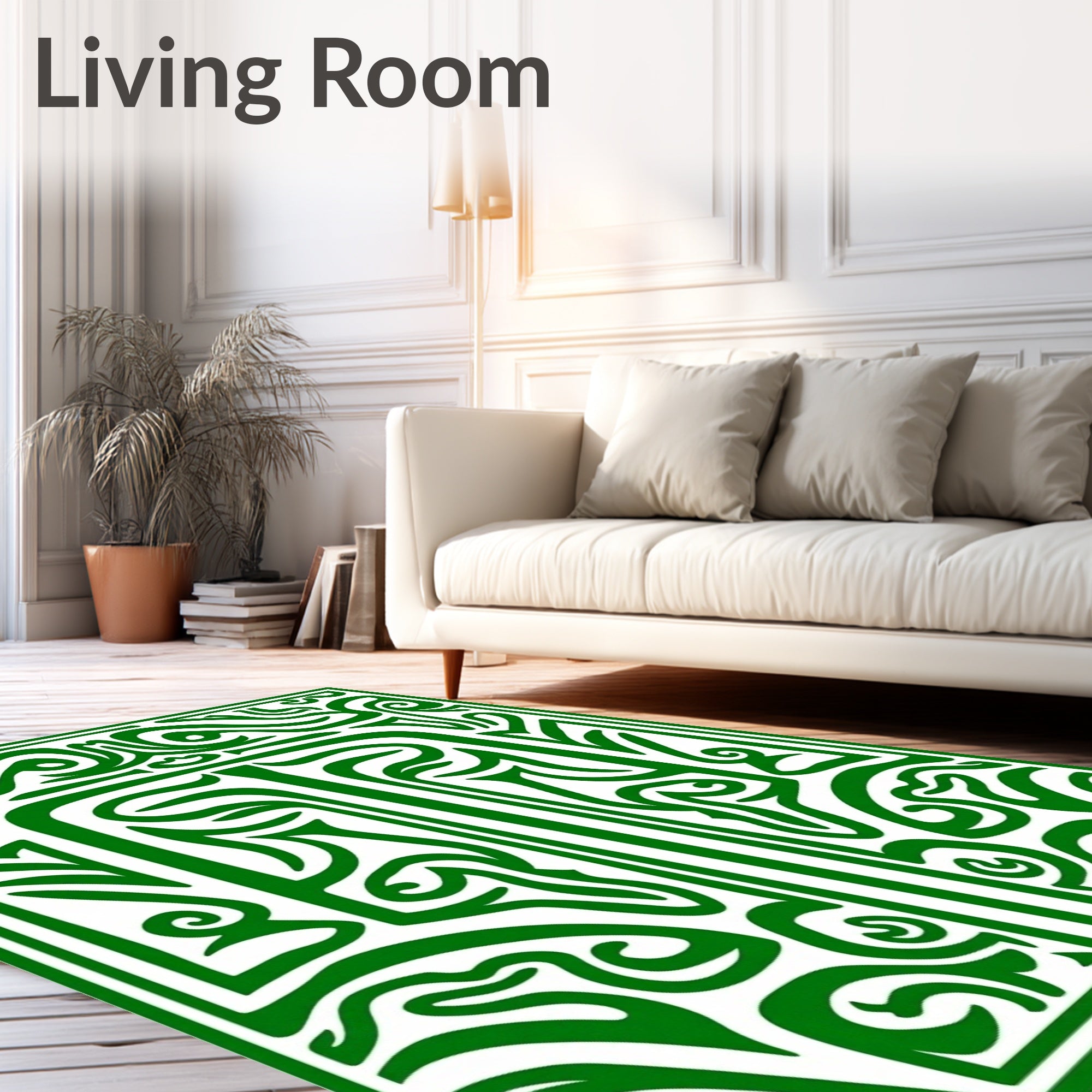 Ornate Emerald Green Abstract Swirl Decorative Rug