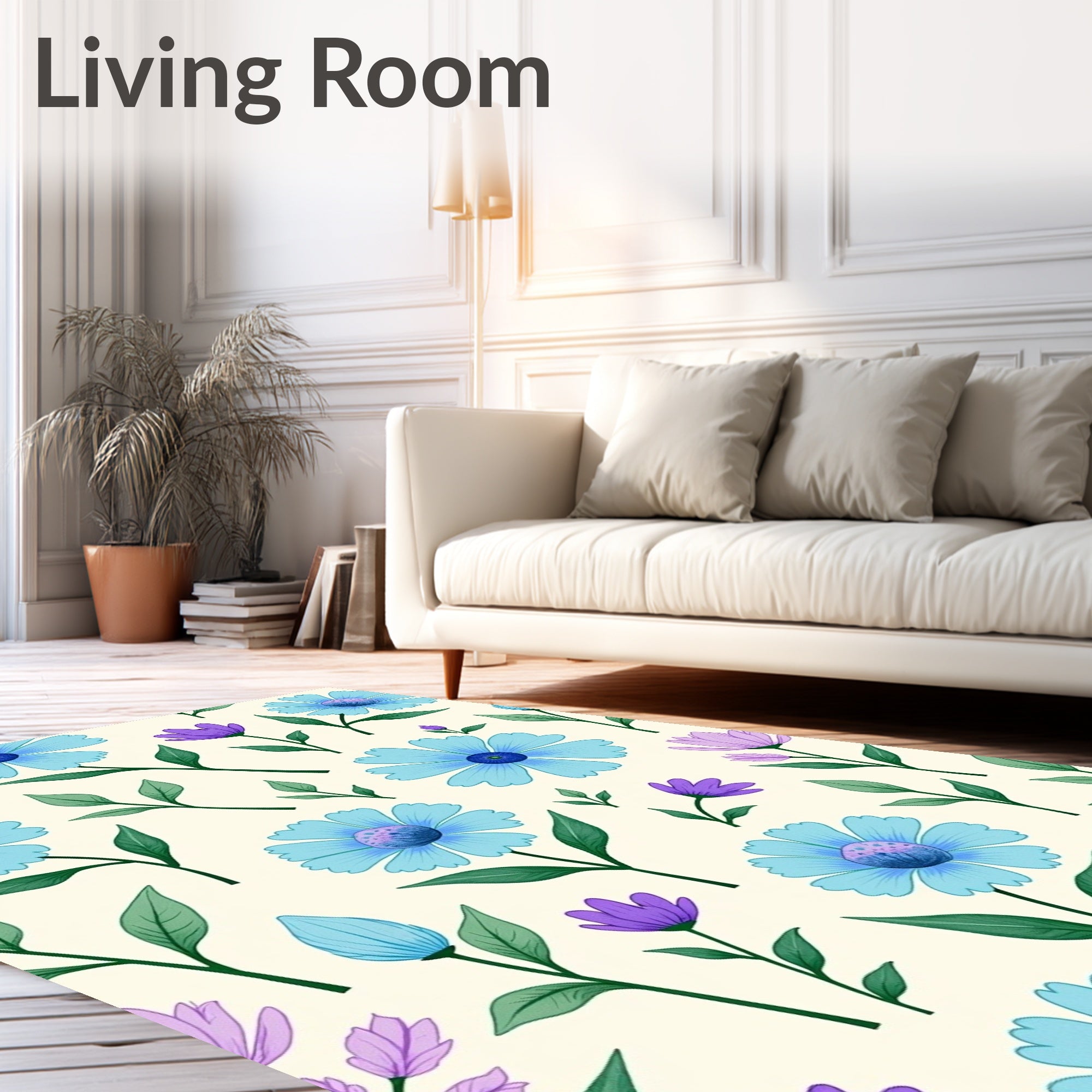 Spring Floral Pattern With Blue Flowers Rug