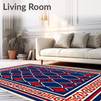 Classic Geometric Red White Blue Design Rug