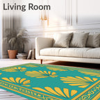 Turquoise Gold Fan Pattern Rug
