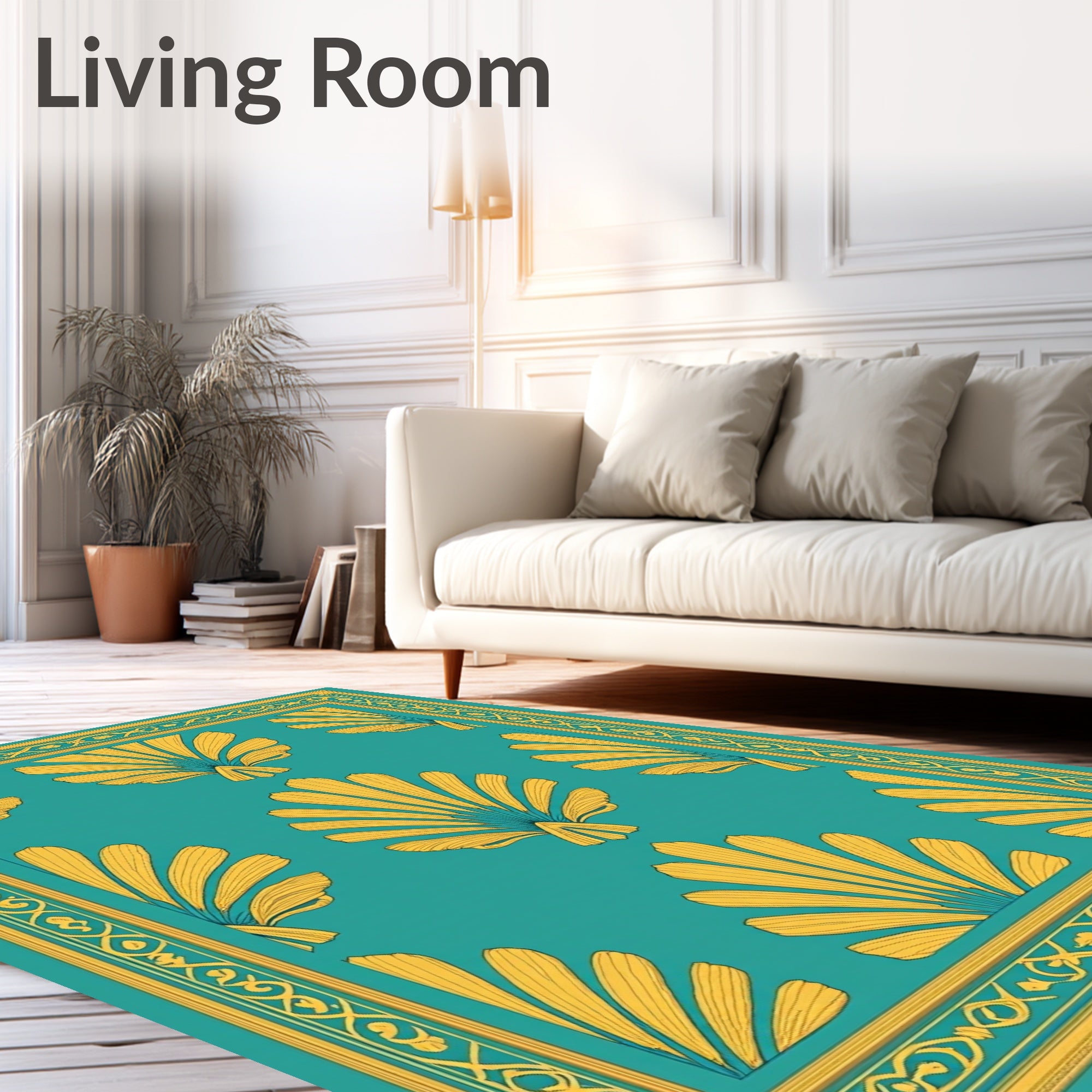 Turquoise Gold Fan Pattern Rug