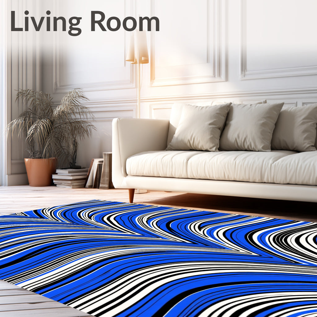 Vibrant Blue Wave Pattern Design Rug