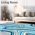 Blue Flowing Abstract Swirls Pattern Rug