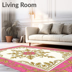 Ornate Floral Pink Gold Pattern Rug