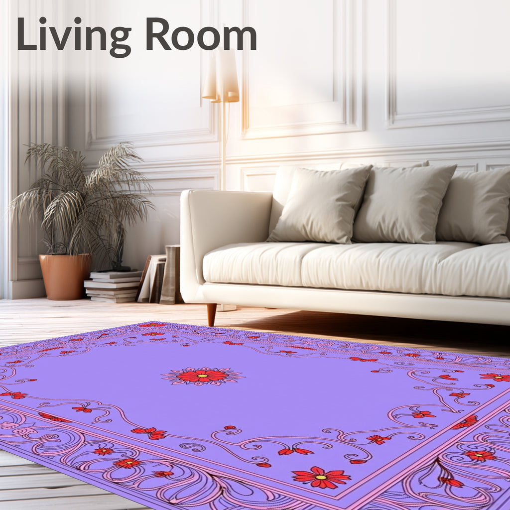 Floral Vine Mandala With Purple Accents Rug