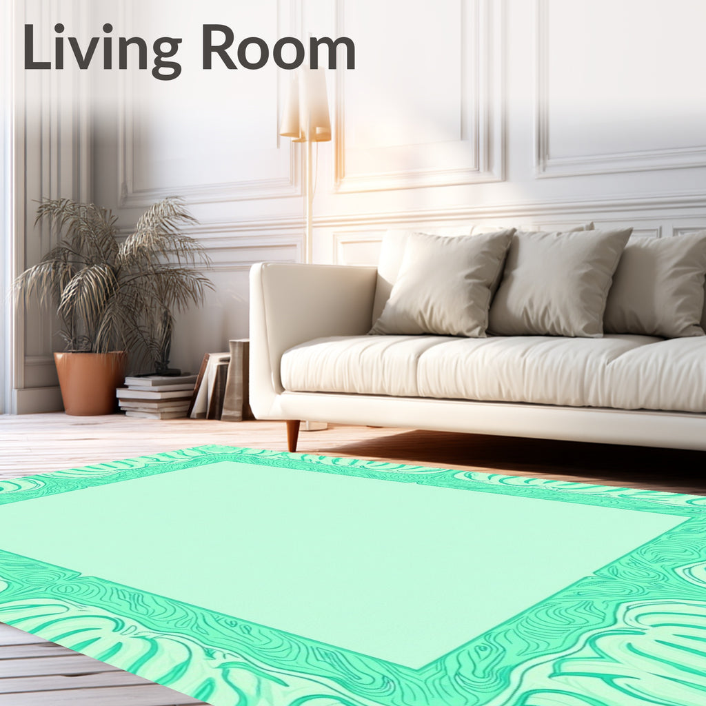 Mint Green Ornate Border Design Rug