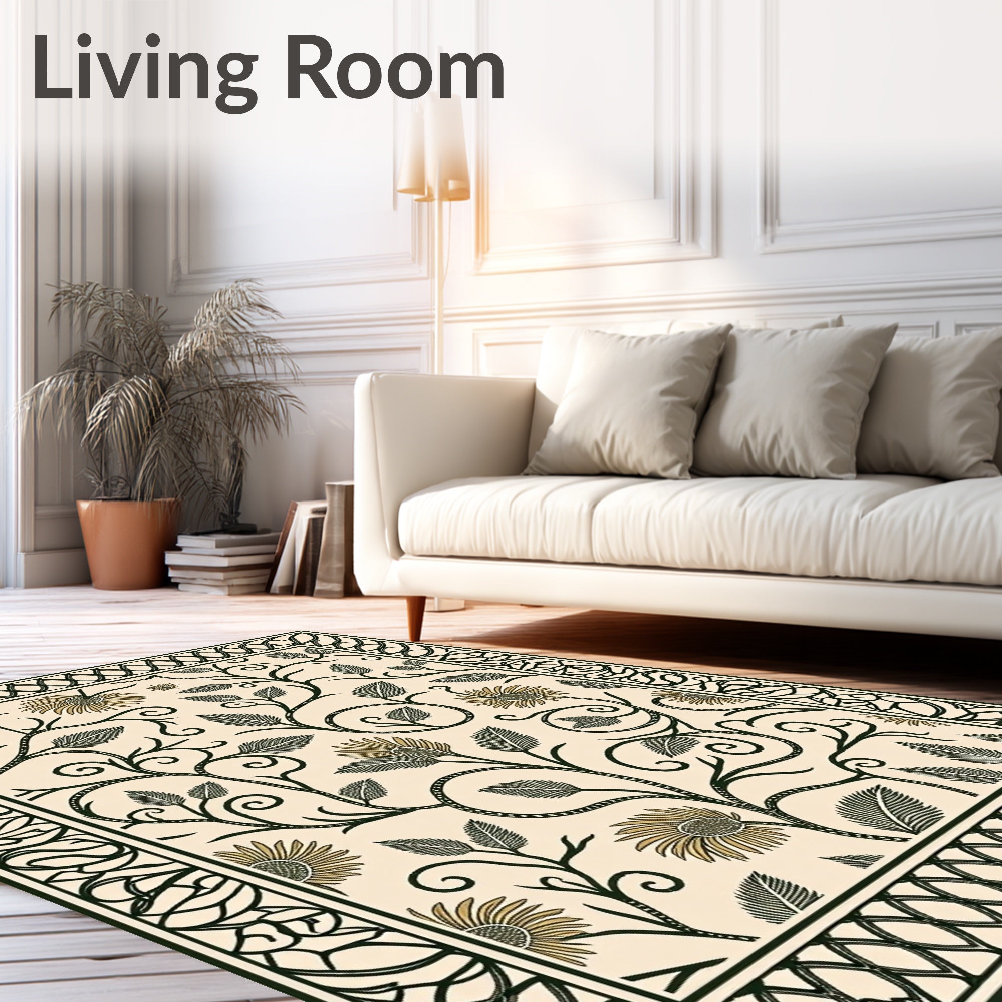 Classic Floral Vine With Ornamental Border Rug