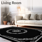 Black White Ornate Mandala Design Rug