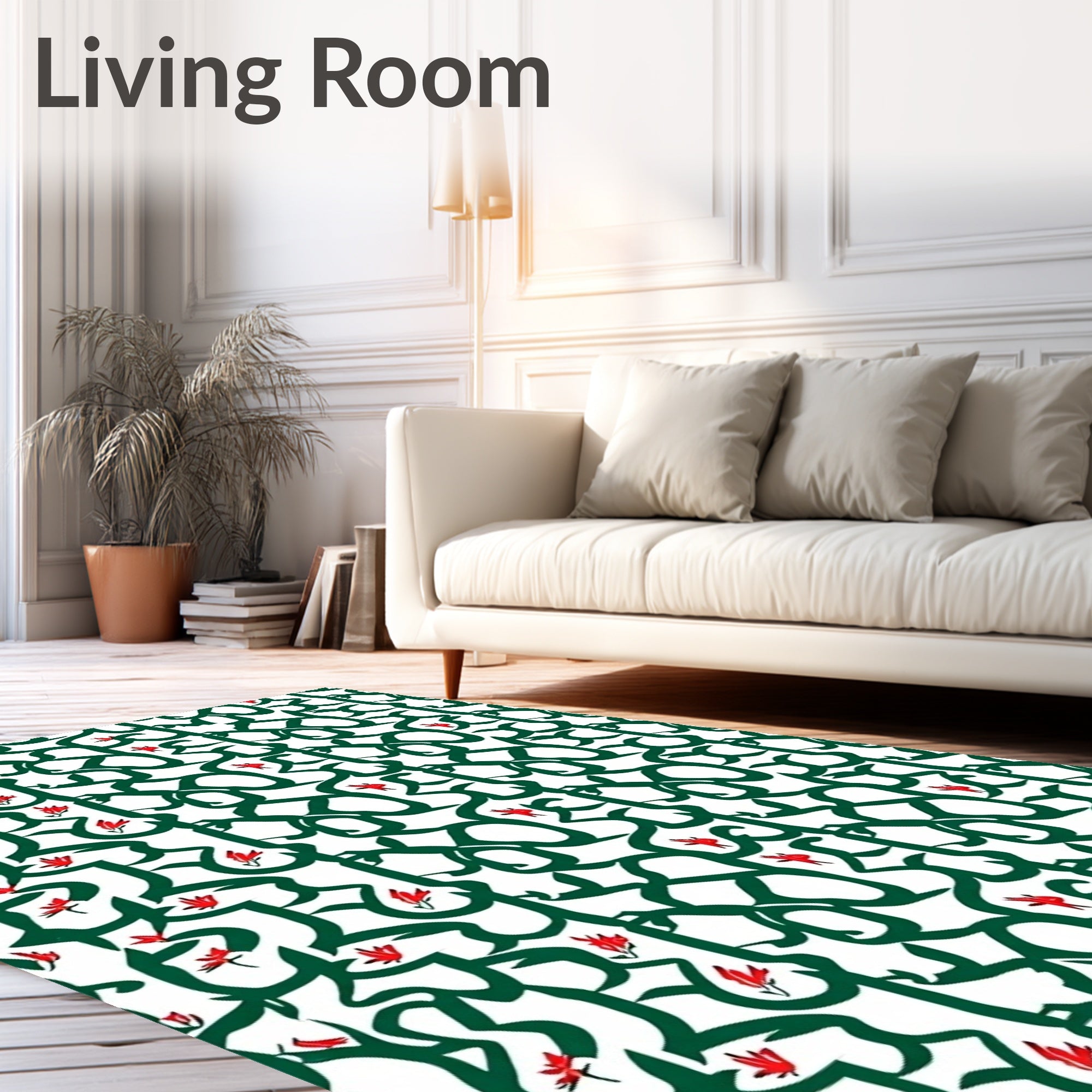 Emerald Vine With Red Floral Accents Rug