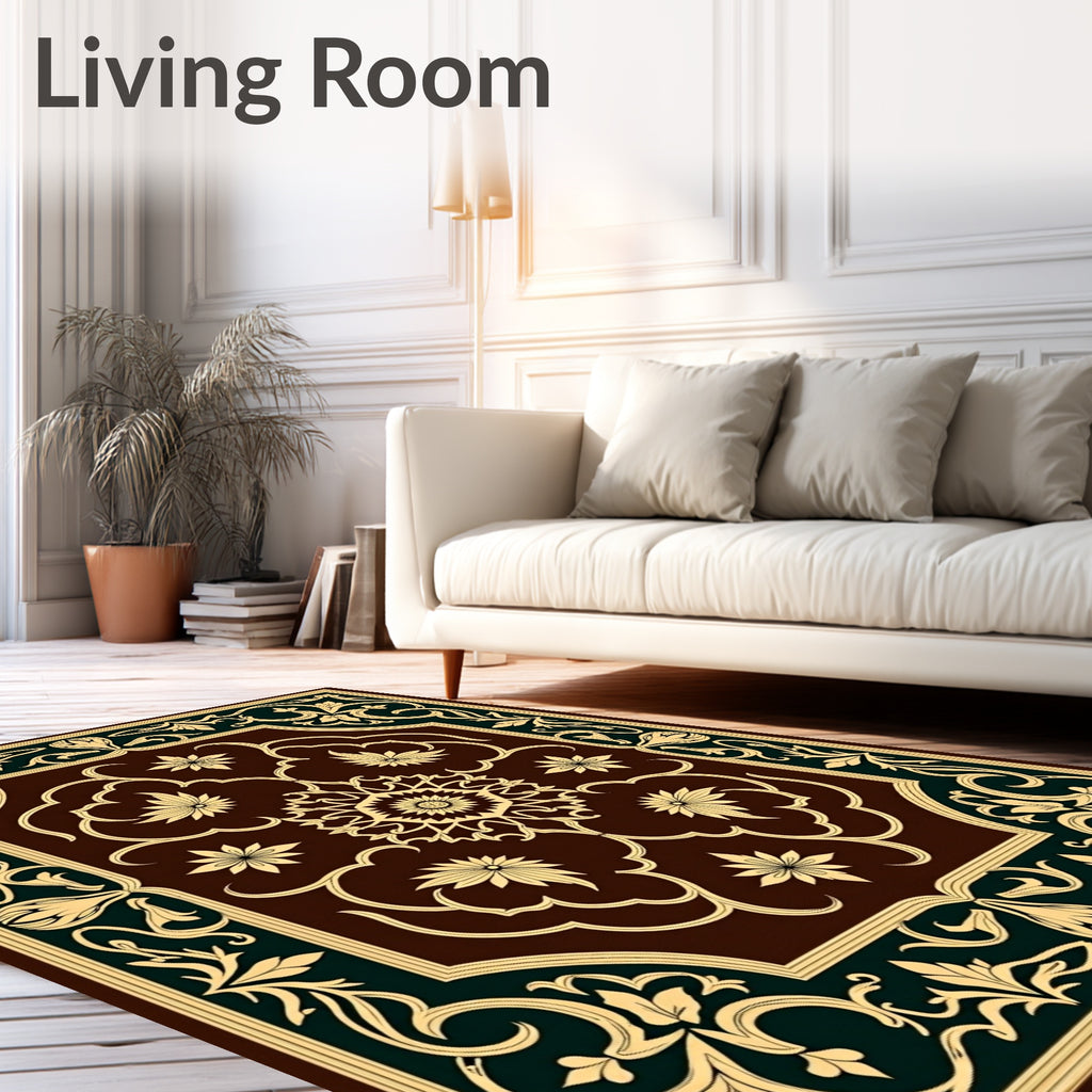 Intricate Floral Golden Medallion Rug