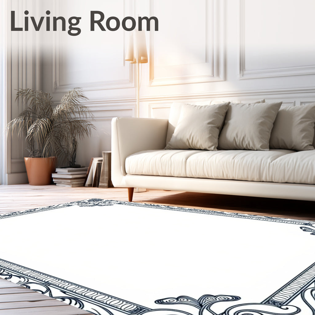 Elegant Floral Scroll Border Design Rug