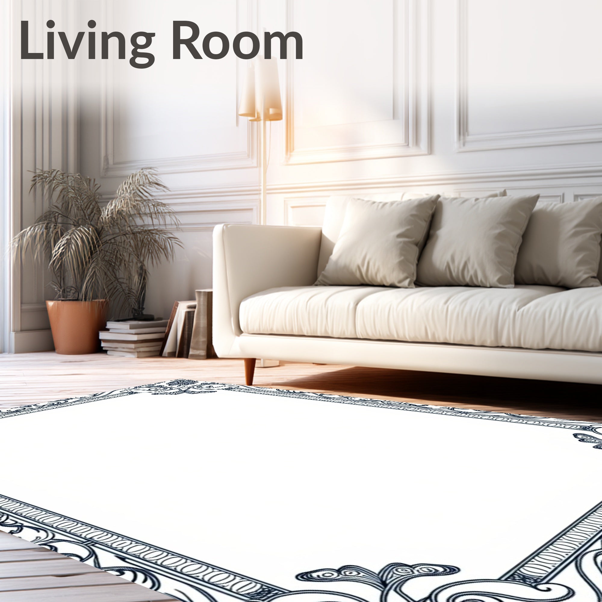 Elegant Floral Scroll Border Design Rug