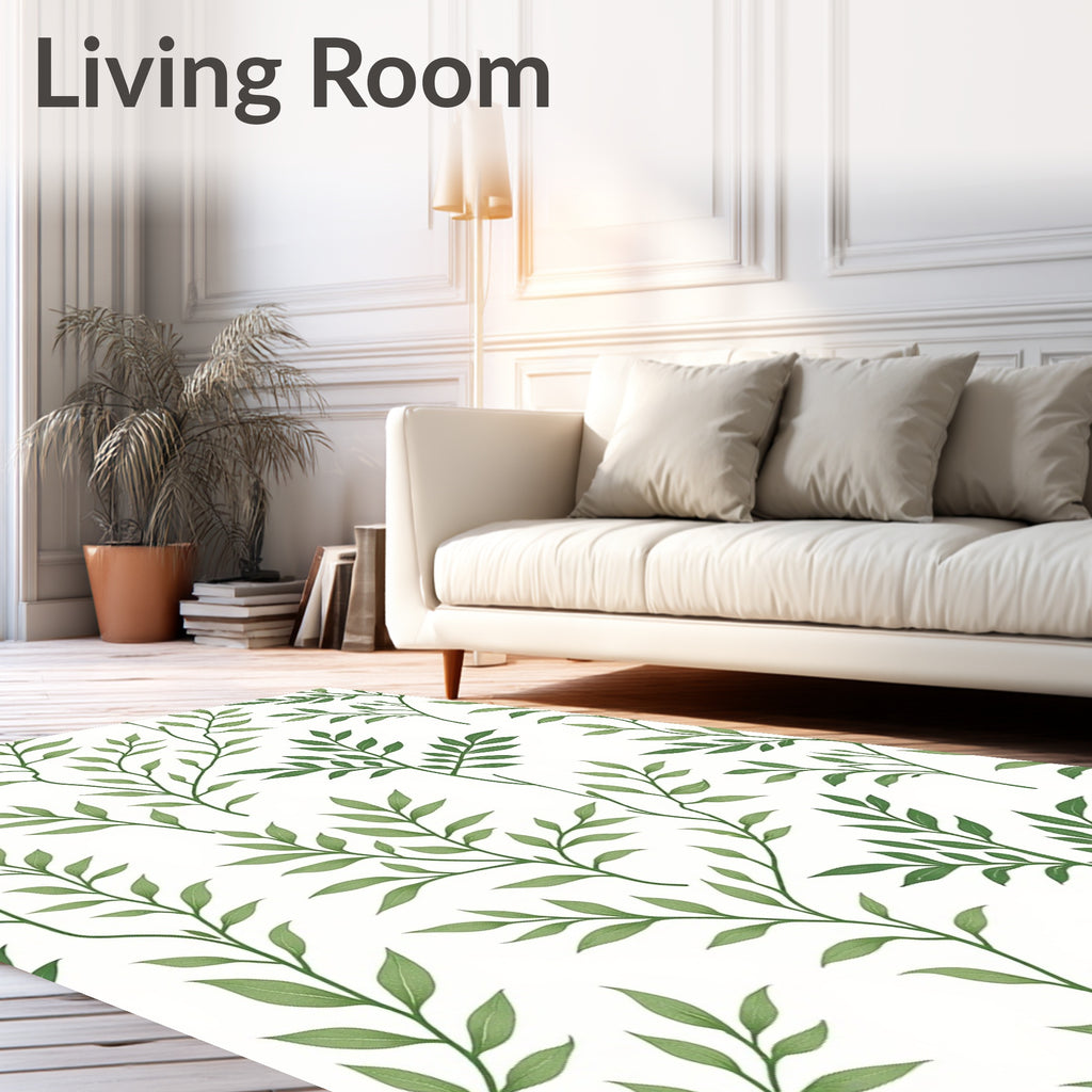 Delicate Green Leafy Vine Pattern Rug