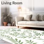 Delicate Green Leafy Vine Pattern Rug