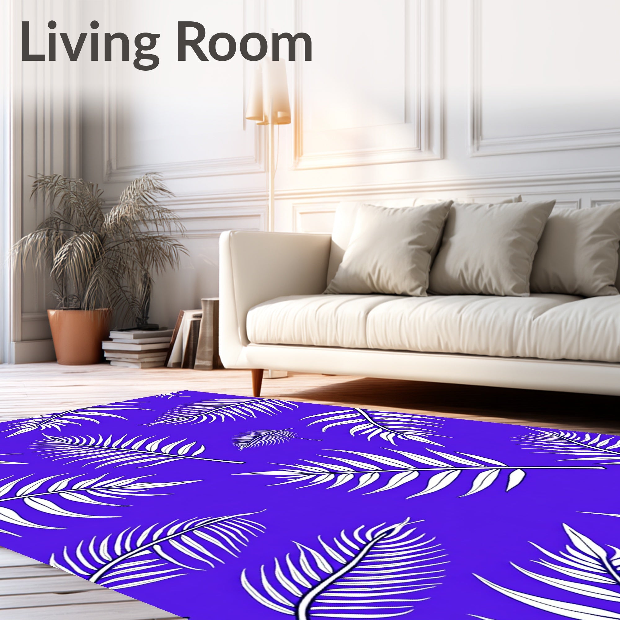 Vibrant Blue Leaf Pattern Rug