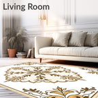 Ornate Floral Scrollwork With Cream Rug