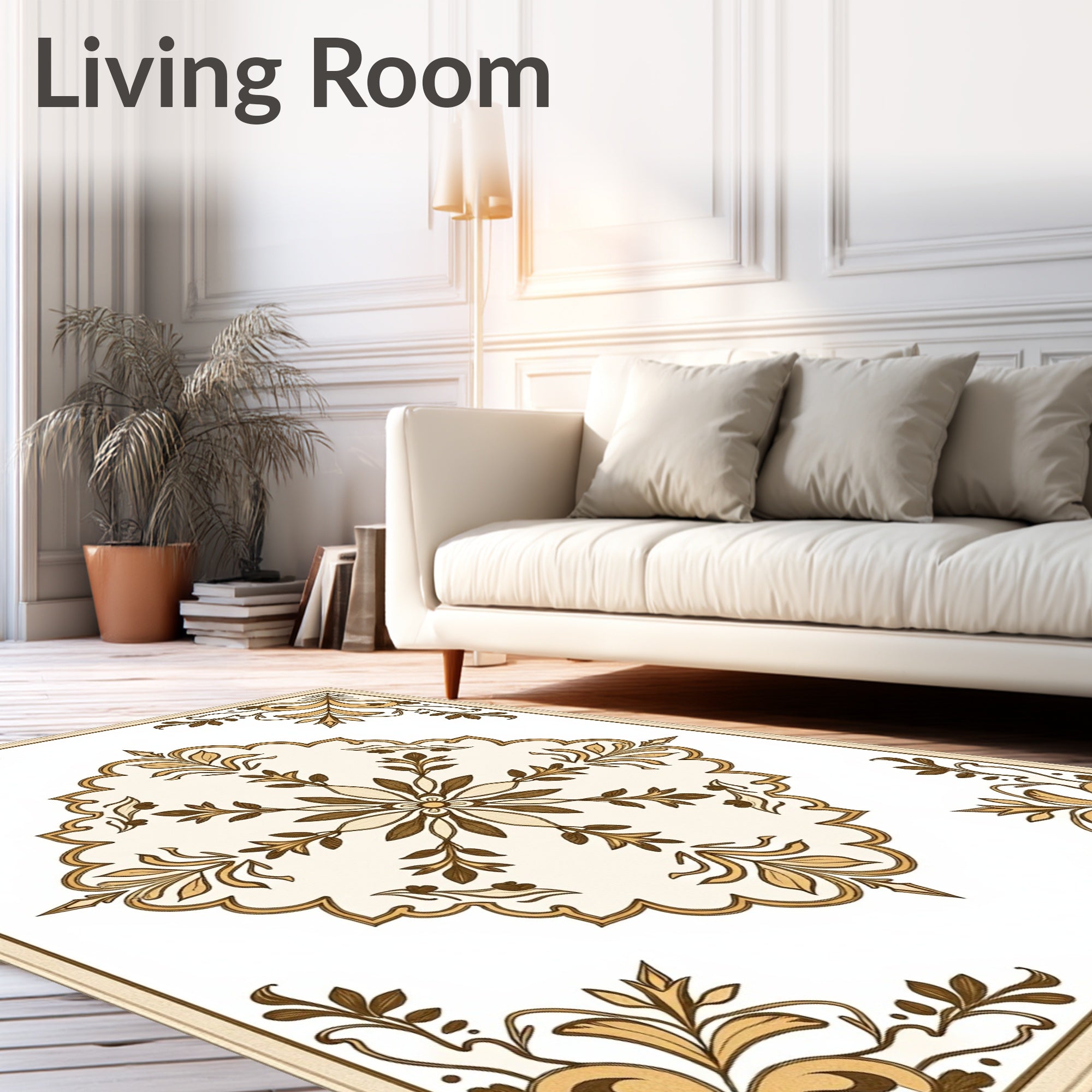 Ornate Floral Scrollwork With Cream Rug