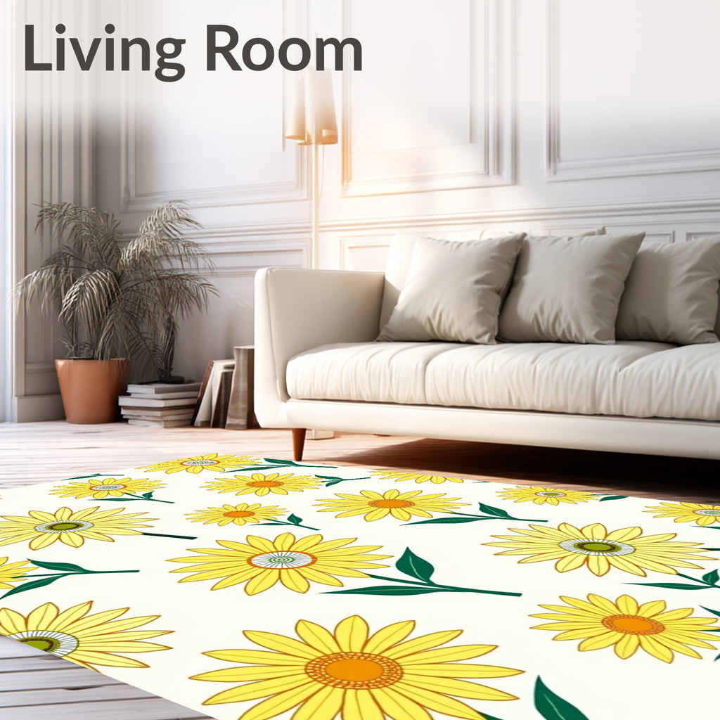 Yellow Daisy Floral Pattern Rug