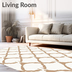 Tan White Lattice Pattern Rug