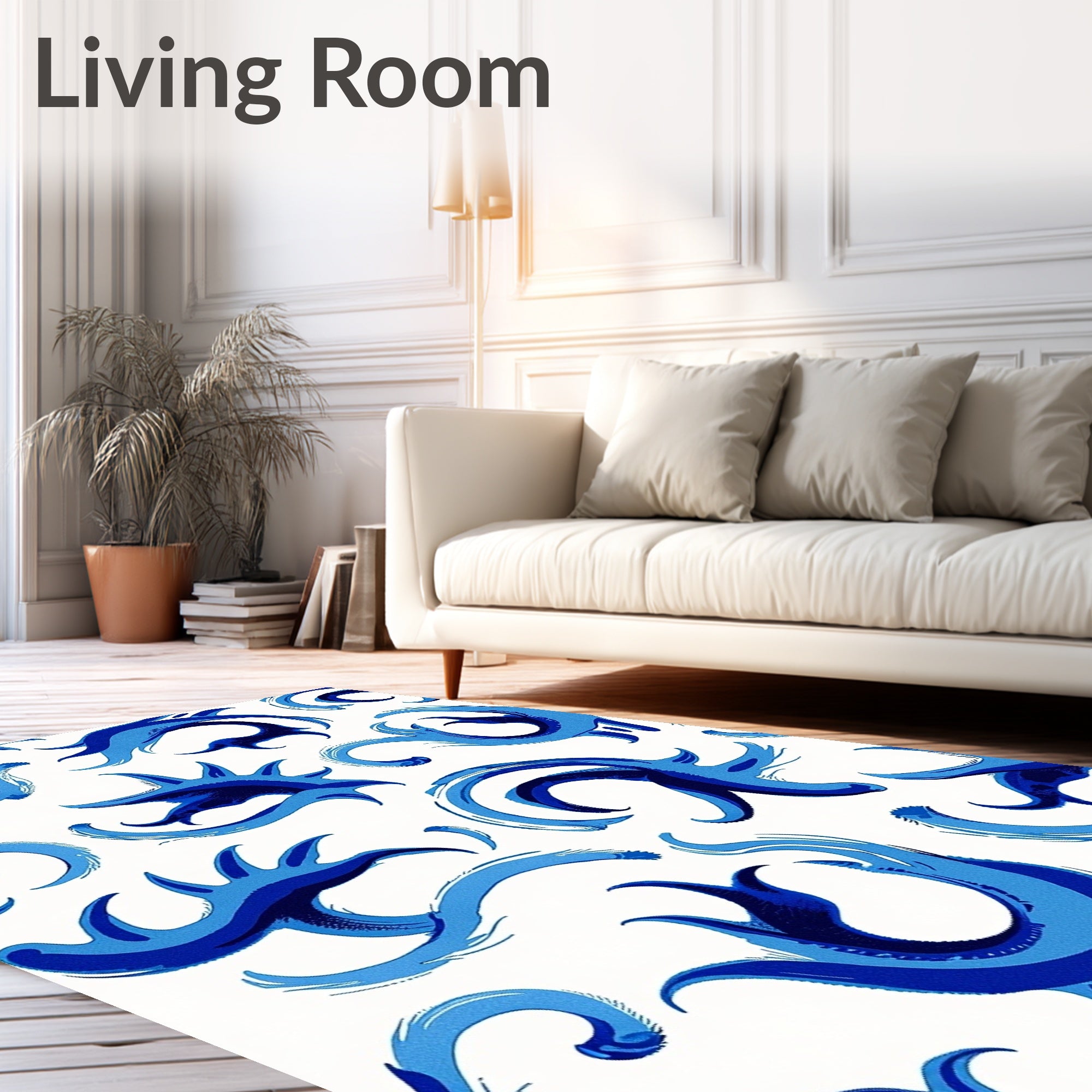 Dynamic Blue Swirl Organic Pattern Rug