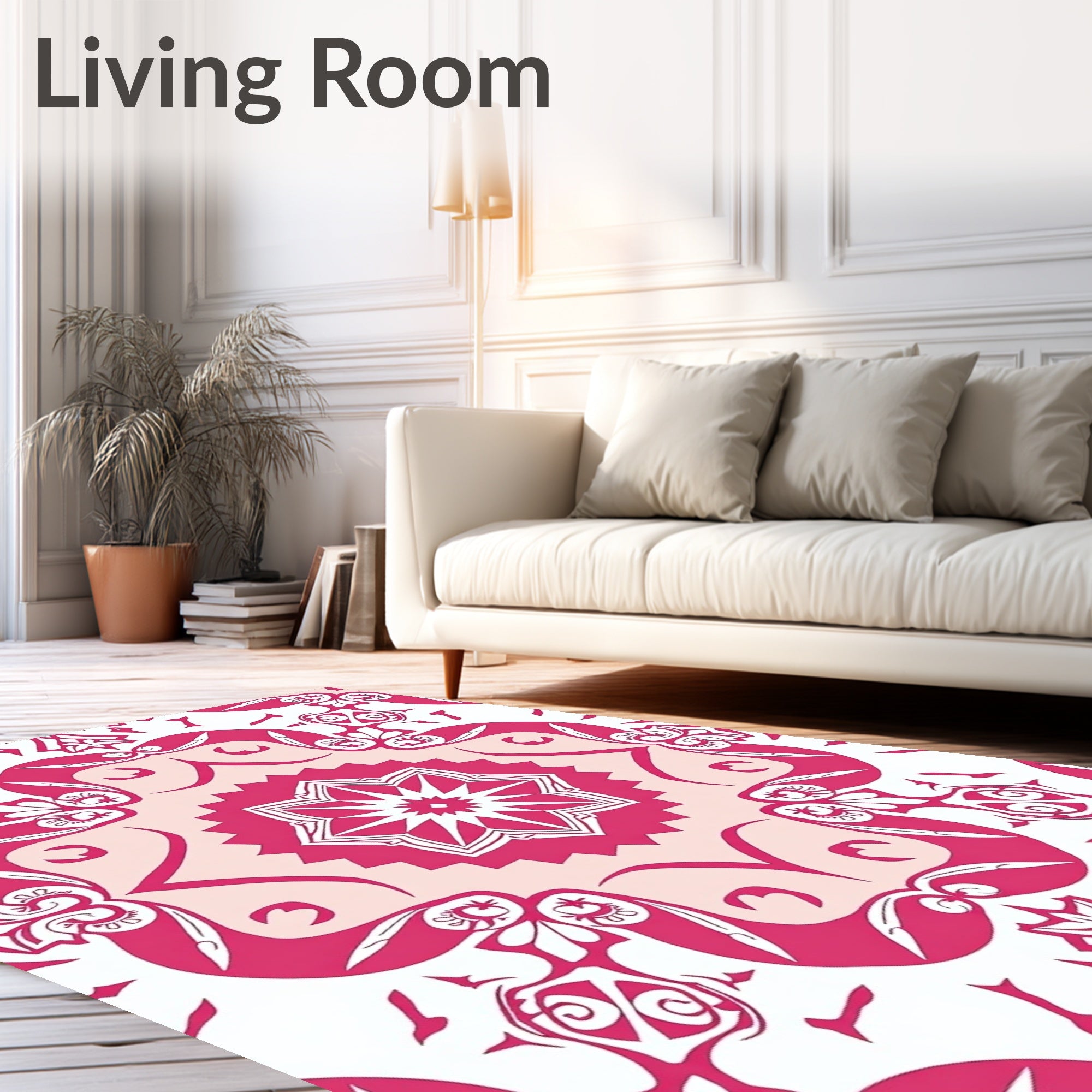 Vibrant Pink Floral Mandala Design Rug