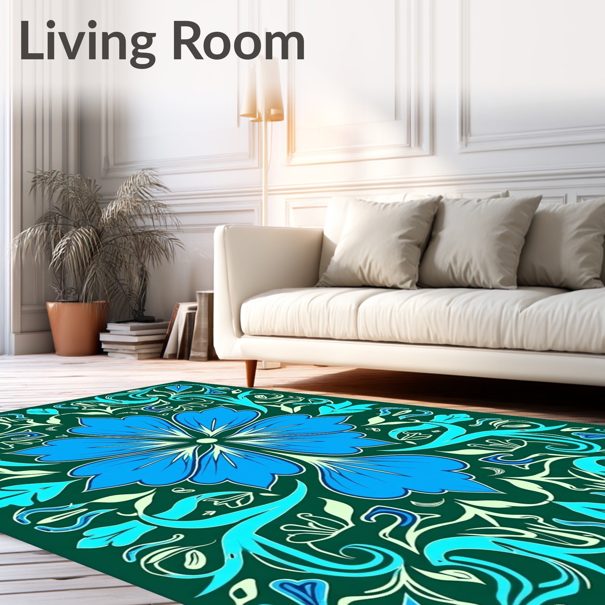 Blue Floral Swirls Pattern Rug