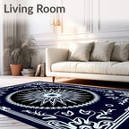 Dark Blue Floral Starburst Mandala Rug