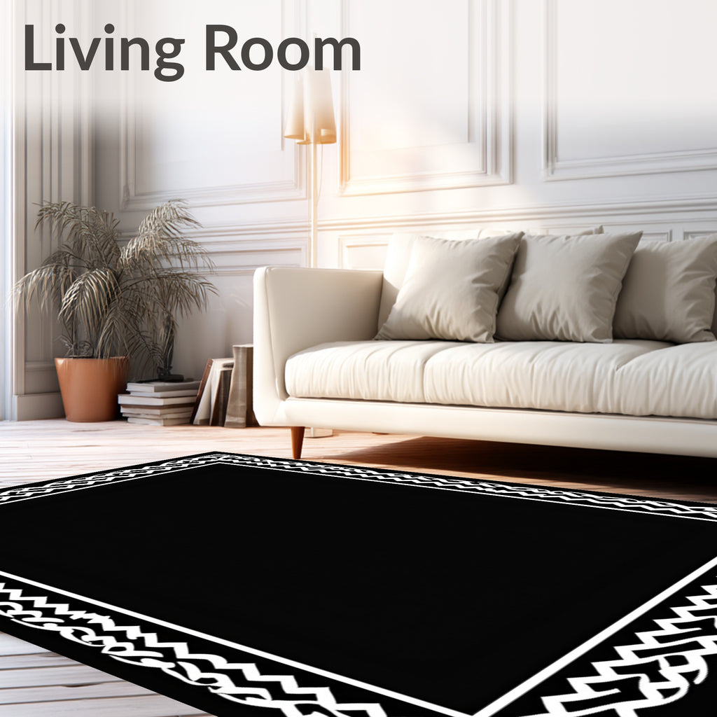 Classic Interlocking White Decorative Border Rug