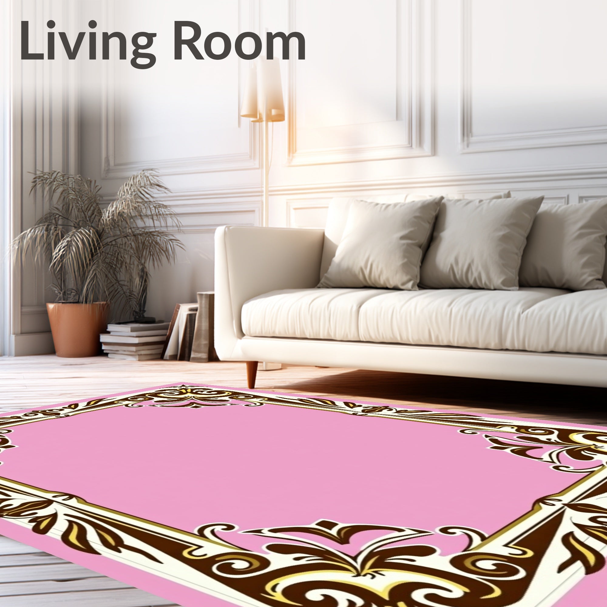 Elegant Scrollwork Pink Cream Brown Rug