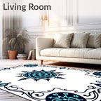 Navy And Teal Mandala Floral Rug