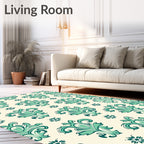 Turquoise Damask Floral Pattern Rug