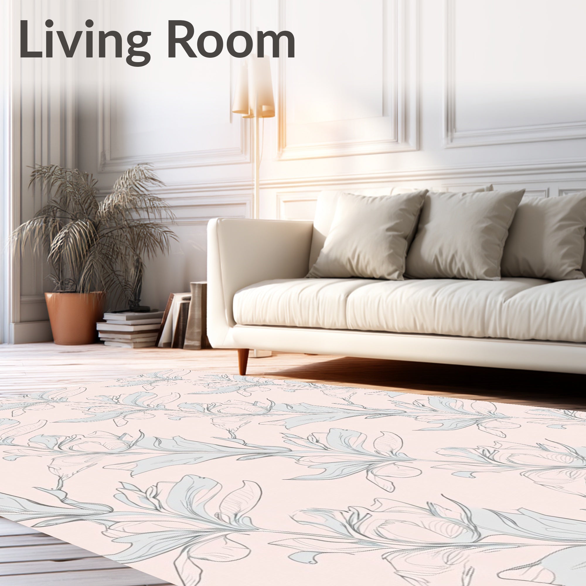 Botanical Sketch Floral Pattern Rug