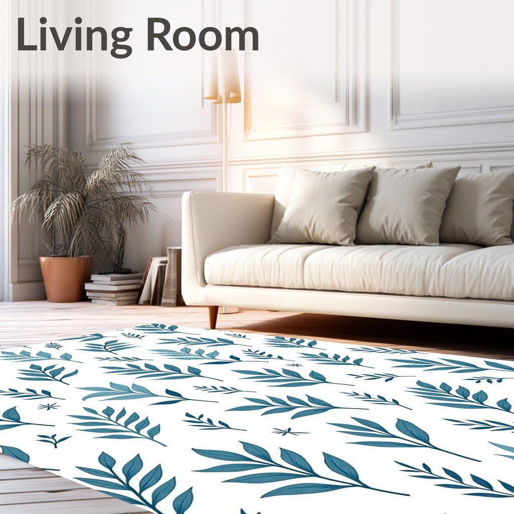 Teal Leaf Pattern Design Rug