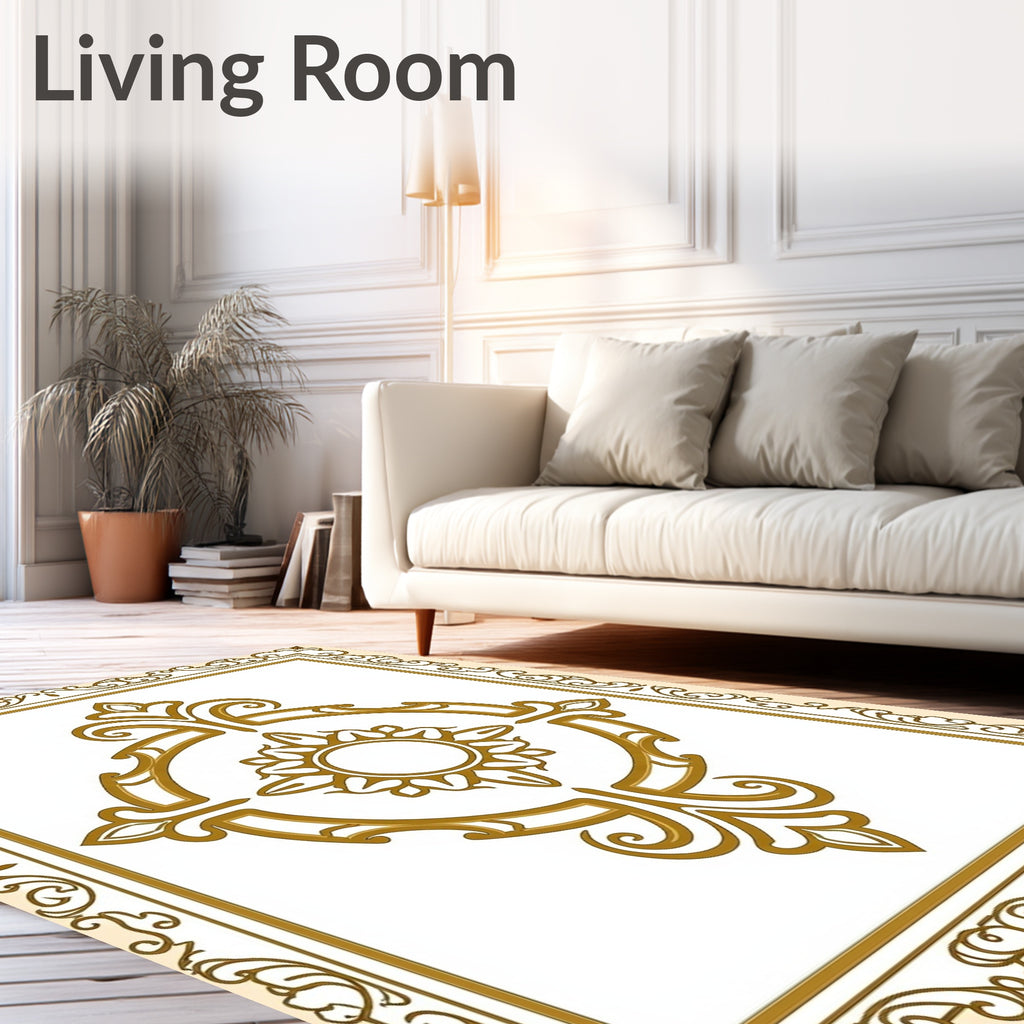 Ornate Golden Center Medallion Border Rug