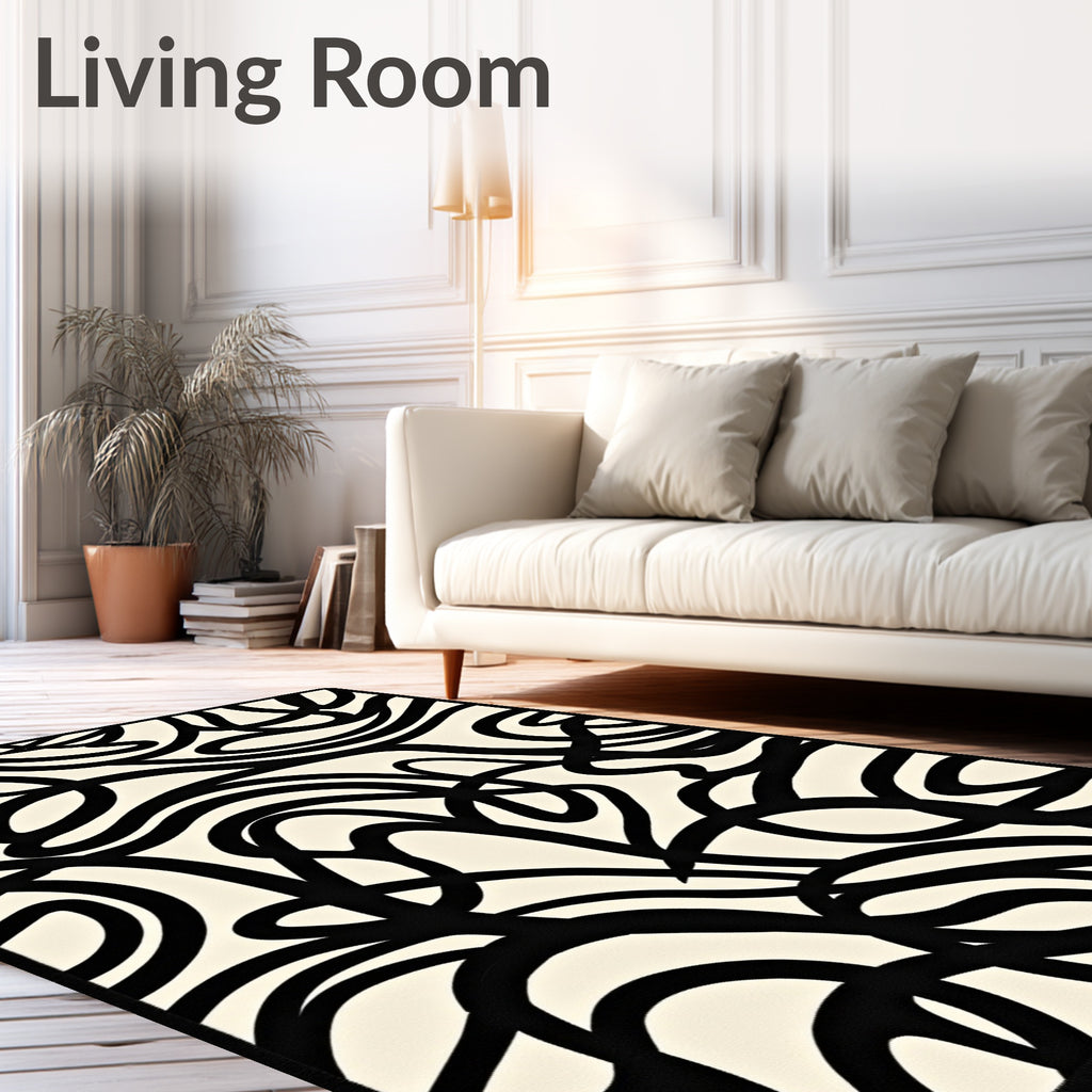 Abstract Swirls Black White Pattern Rug
