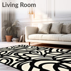 Abstract Swirls Black White Pattern Rug