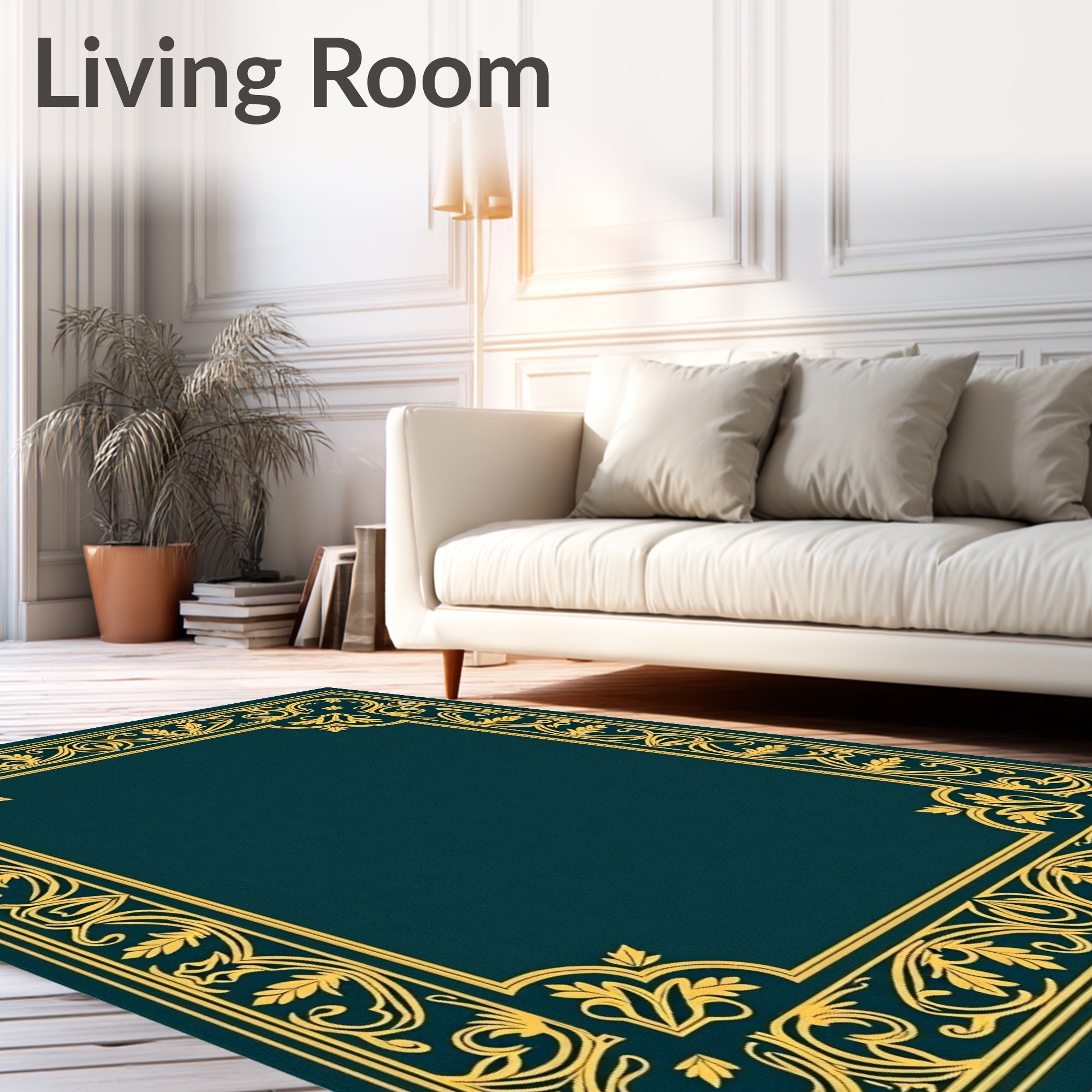 Ornate Floral Golden Border Rug