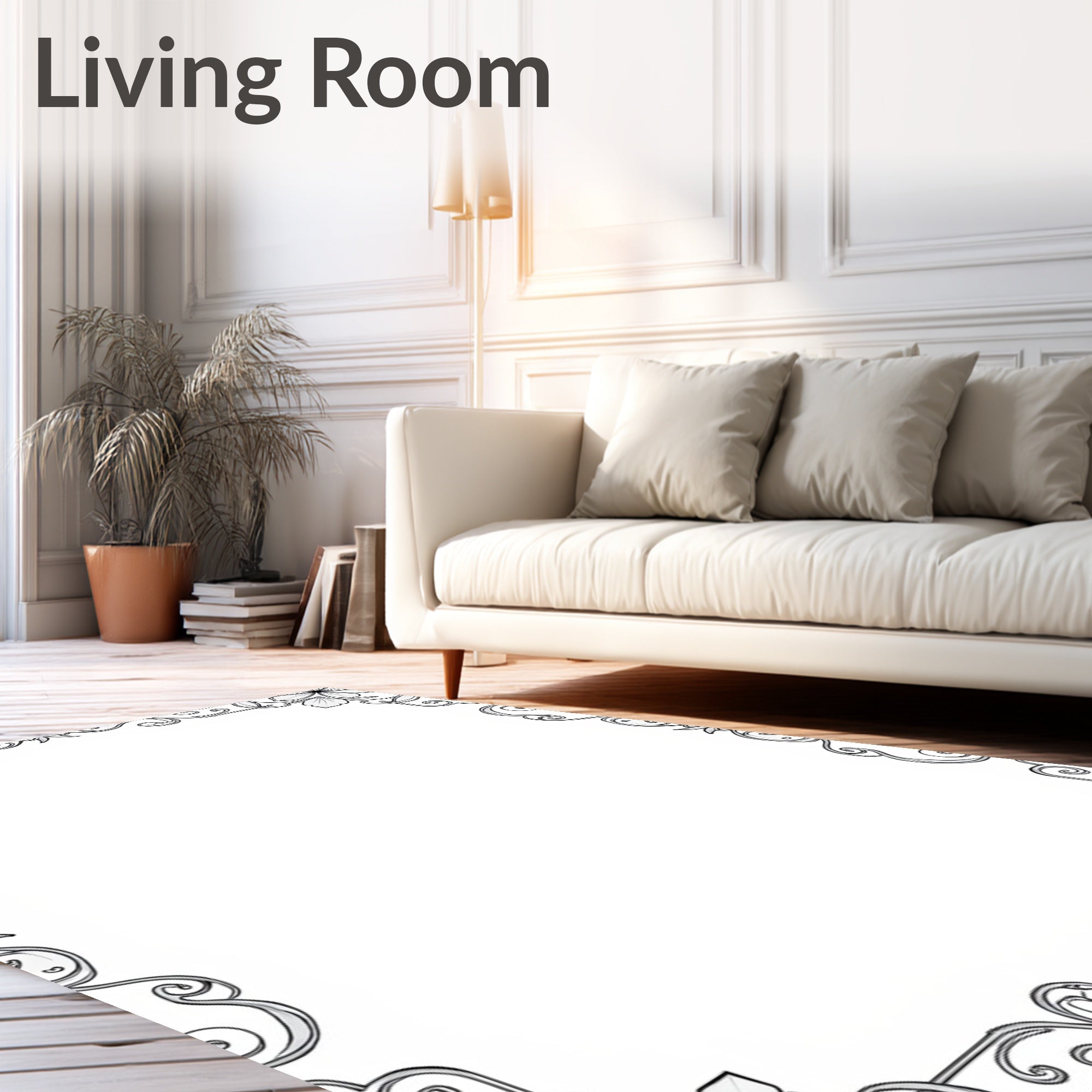 Ornate Black Floral Scroll Accent Rug