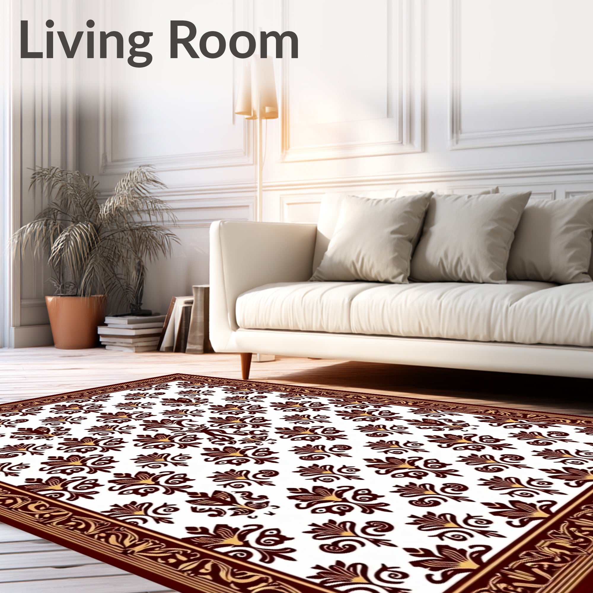 Elaborate Floral Dark Red Gold Rug