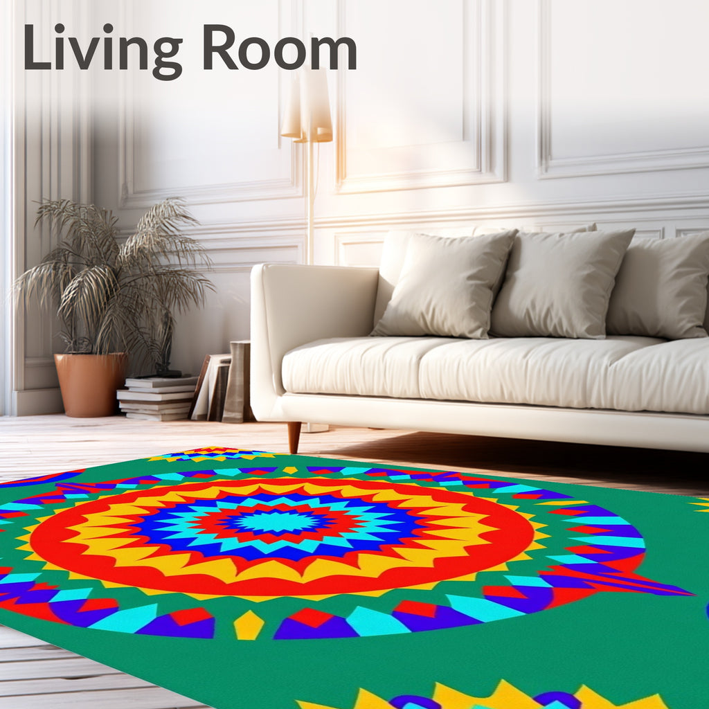 Vibrant Geometric Sunburst Pattern Rug