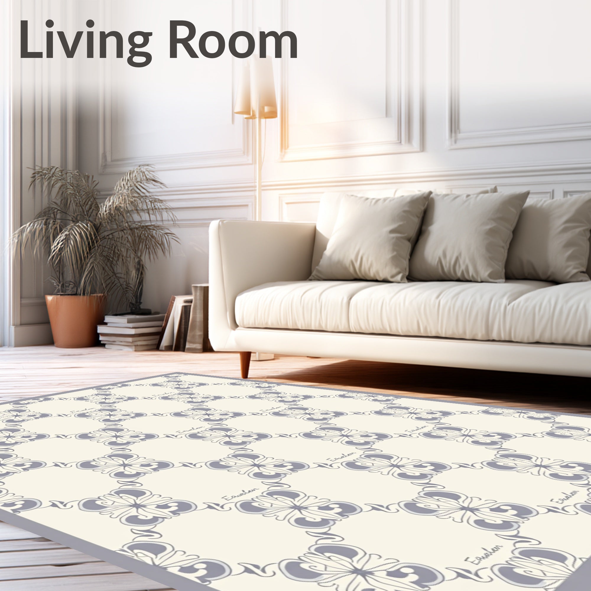 Delicate Grey Floral Lattice Pattern Rug