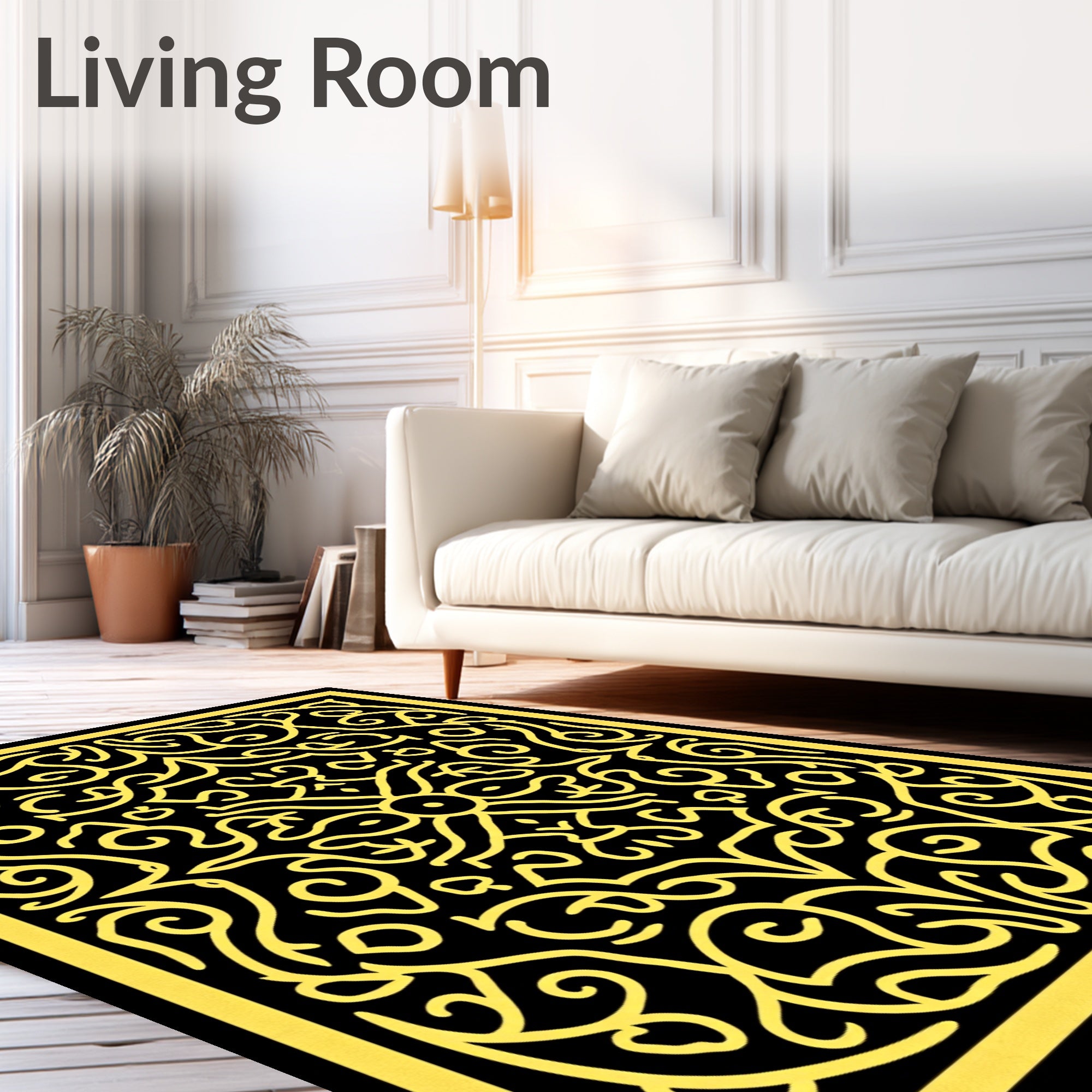 Classic Yellow Swirl Pattern Rug