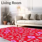 Floral Vine Pattern Red Pink White Rug