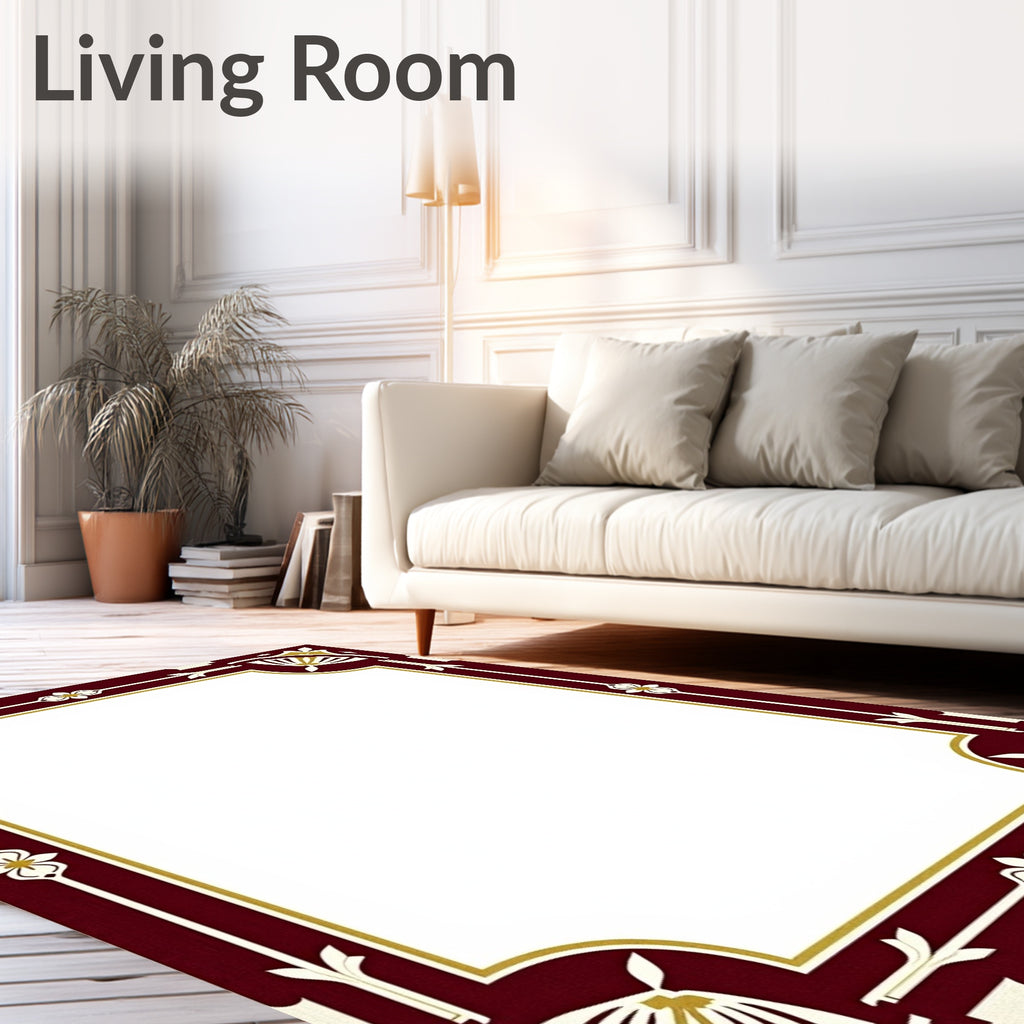 Ornate Burgundy Gold Geometric Flowers Rug