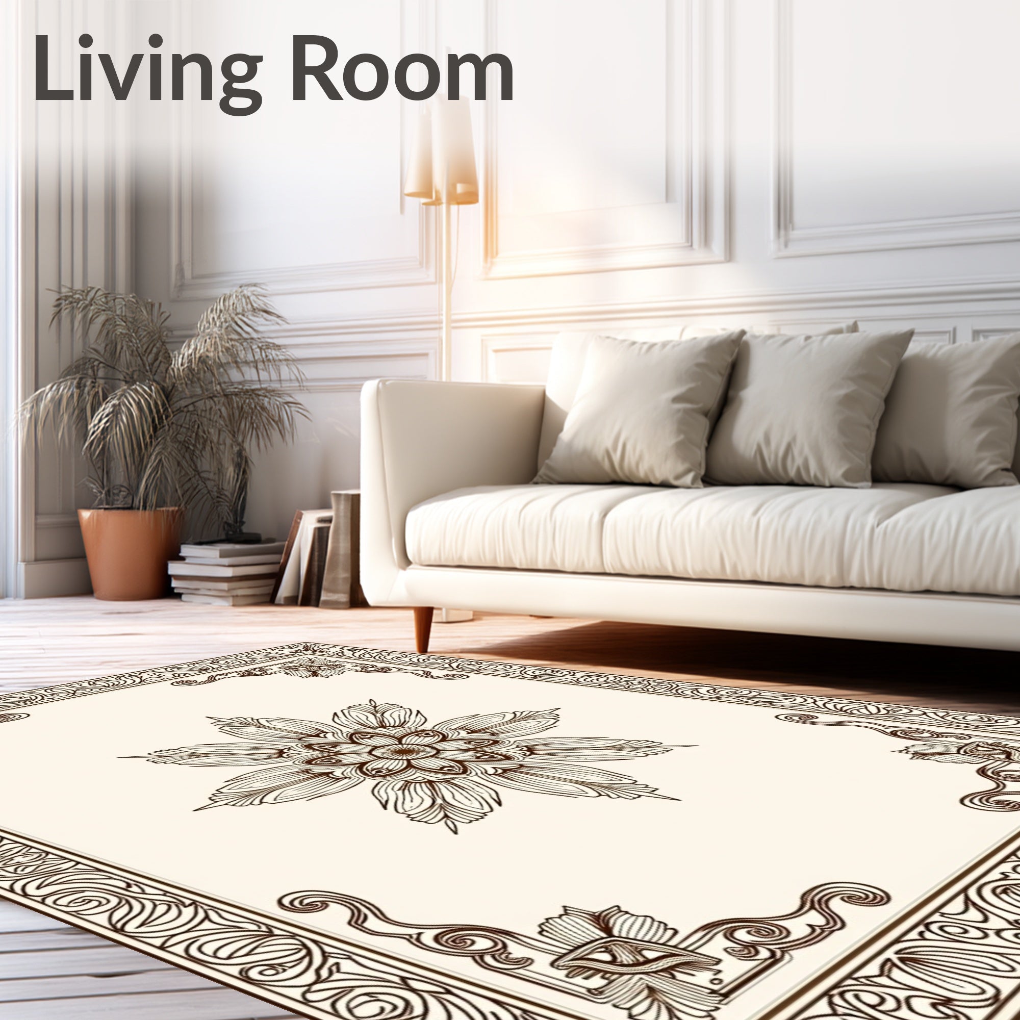 Ornate Floral Design with Scrollwork Border Rug