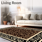Ornate Scrollwork Black Beige Design Rug